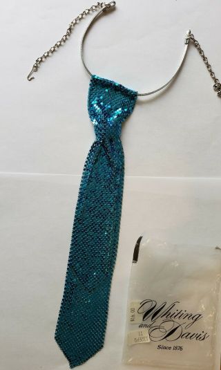 Nos Whiting And Davis Blue Necktie Necklace Neck Tie Chain Mail Vintage