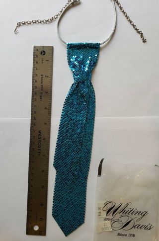 NOS Whiting and Davis blue necktie necklace neck tie chain mail vintage 3