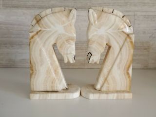 Vintage Trojan Horse Head Bookends Carved Marble Stone Book Ends Pair