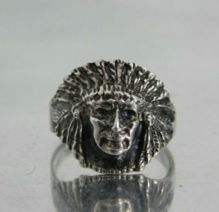 Vintage Southwest Sterling Indian Chief With Headdress Ring Size 7.  5