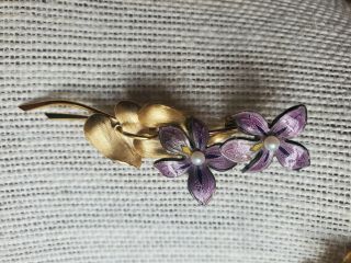 Signed Vintage Wells 14k Gold Filled Flower Pin & Screw Back Earrings