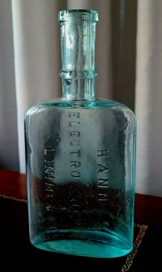 1880 Hannas Electro Silicon Liniment,  Vintage Blue - Green Antique Glass Bottle