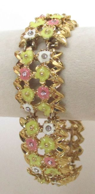 Vintage Pink/yellow/white Enamel Flower Bracelet Monet