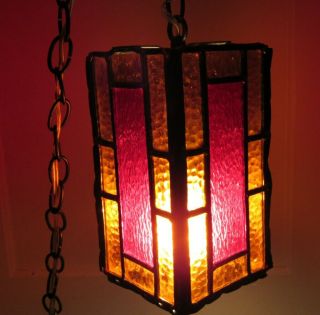 RETRO VINTAGE HANGING SWAG STAINED GLASS LIGHT LAMP - GOTHIC - ARTS &CRAFTS MISSION 2