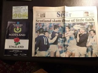 Vintage Rugby Programme,  Press Coverage Scotland V England 17th March 1990