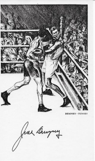 Vintage Jack Dempsey Signed 5 X 8 B/w Litho Boxing