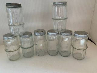 Set Of 8 Vintage Hoosier Cabinet Spice Jars With Lids