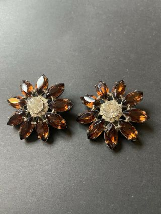 Butler And Wilson Large Vintage Diamante Flower Clip Earrings