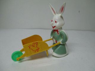 Vintage Easter Hard Plastic - Rabbit Pushes Wheelbarrow