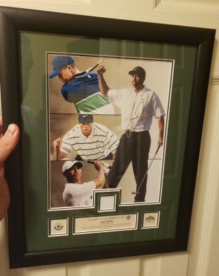 2002 Upper Deck Tiger Woods Framed Photo With Tournament Worn Shirt Swatch