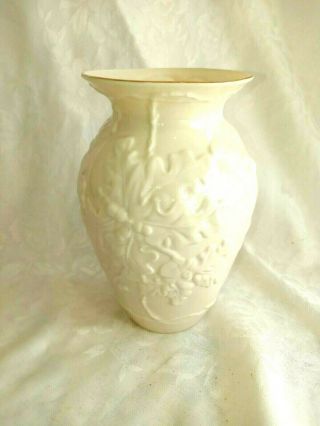 Vintage Belleek Fermanagh Ireland Porcelain Vase Embossed Oak Leaves And Acorns