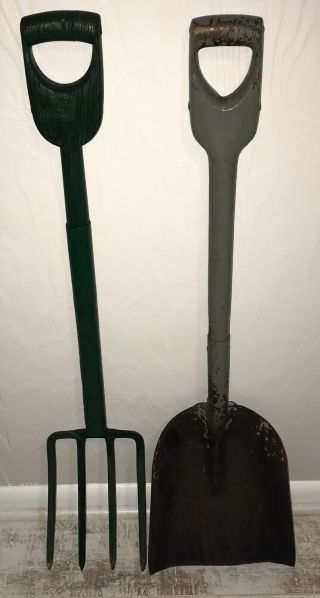 Rare Vintage/primitive Coal Garden Scoop Shovel And Potato Fork With D Handle