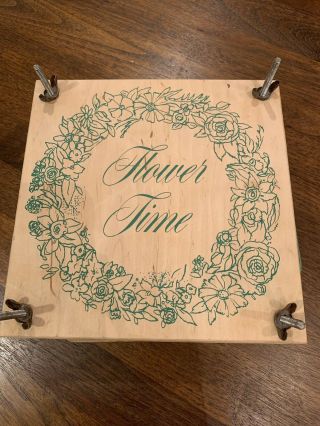 Vintage Rustic Wooden “flower Time” Flower Press With Floral Design • •