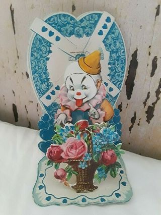 Vintage 1910s Scary Creepy Clown Victorian Valentine’s Day Die Cut Pop Up Card