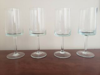 Vintage Mid Century Modern Wine Glass Goblets Set Of 4 Glasses Clear Glass
