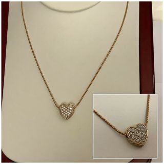 Vintage Jewellery Signed Swarovski Crystal Heart & Gold Plated Necklace