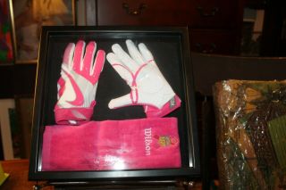 Framed Nfl 2017 Breast Cancer Awareness Nike Vapor Jet 4 Gloves Towel Team Issue