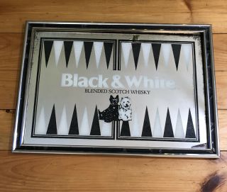 Vintage Black & White Blended Scotch Whiskey Tavern Mirror 26x18 Inch Chrome