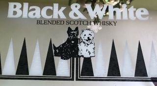 Vintage Black & White Blended Scotch Whiskey Tavern Mirror 26X18 Inch Chrome 2