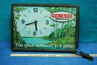 Vintage Genesee Beer & Ale Bar Room Advertising Lighted Clock & Wall Sign