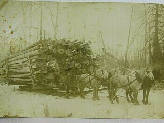 Vintage 1917 Rppc Logging W Team Of 4 Horses Polk County,  Fisher,  (mn) Postcard