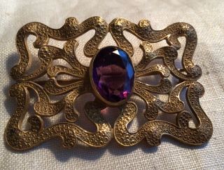 Antique Vintage Sash Pin Brooch Buckle Art Nouveau Design Purple Crystal