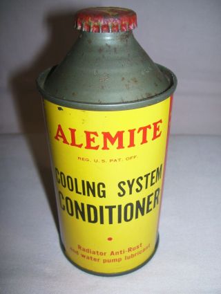 Old Vintage Alemite Cooling System Conditoner Cone Top Can Advertising Tin Full