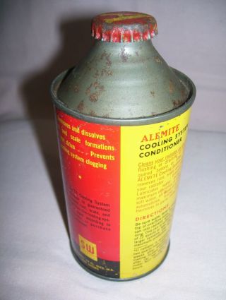 Old Vintage ALEMITE Cooling System Conditoner Cone Top Can Advertising Tin Full 2