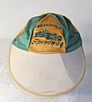 Indianapolis Motor Speedway Satin Long Bill Hat 1950s Green & Gold