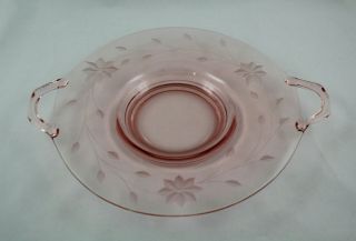 Vintage Lancaster Etched Flower Pink Depression Glass Plate Dish Platter 10 "