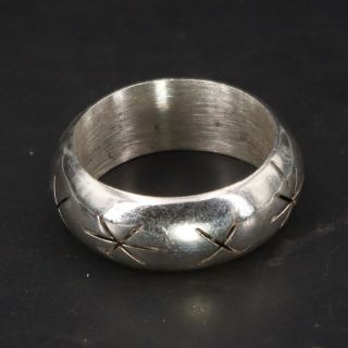 Vtg Sterling Silver Mexico Taxco Etched Starburst Solid Band Ring Size 8.  5 - 2g