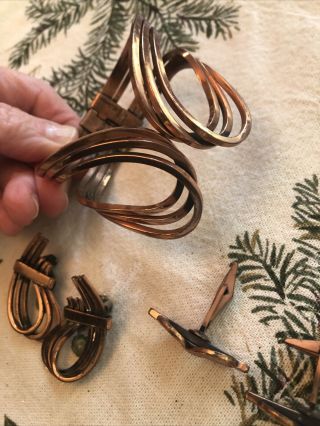 Vintage Modernist Copper Renoir Bracelet Earrings Links Set Mid Century Modern