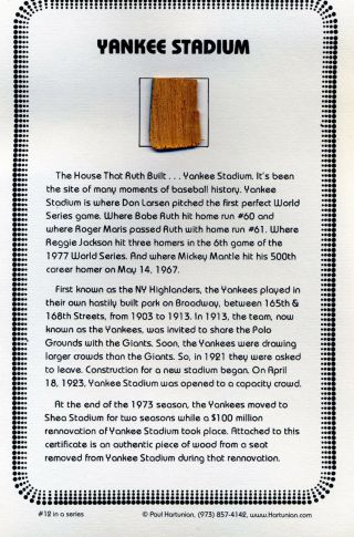 Authentic Piece Of The Yankee Stadium - Babe Ruth,  Lou Gehrig