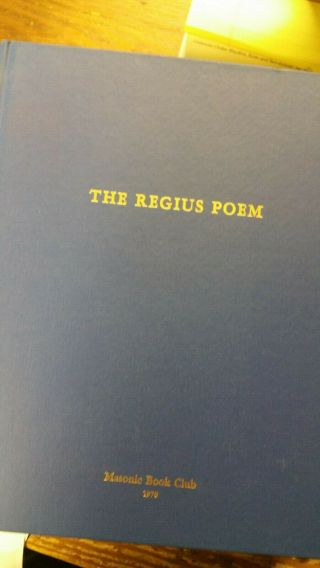 The Regius Poem,  Vol 1 Of Masonic Book Club,  First Edition,  1970,  Freemasonry
