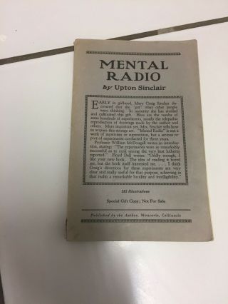 Mental Radio 1st Ed Privately Printed Signed By Upton Sinclair To Dugdale Semple