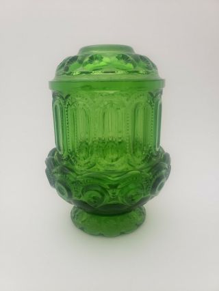 Vintage L.  E.  Smith Moon And Stars Green Glass Fairy Lamp Courting/tea Light