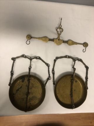 Vintage Antique Brass Hanging Balance Beam Scale