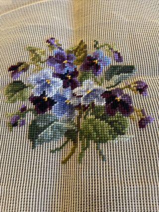 Gorgeous vintage Bucilla Violets Preworked Needlepoint Canvas 20 By 20 2