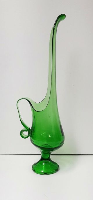 17.  5 " Mid - Century Modern Vintage Green L.  E.  Smith Stretch Pitcher/vase