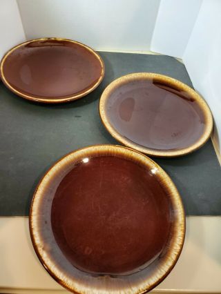 Vintage Hull Usa Oven Proof Brown Drip Glazed 10.  5 " Set Of 3 Dinner Plates