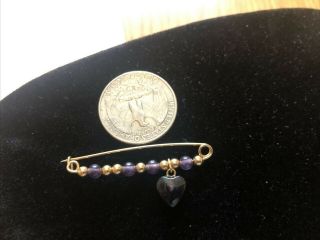 Vintage 14k Gold Safety Pin With Gold And Amethyst Beads Jewelry