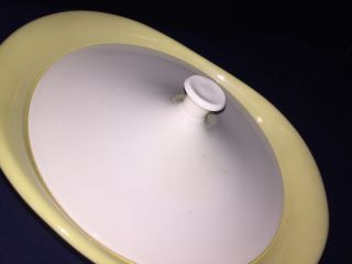 Vintage Mid Century Modern Yellow & White Ceramic Lidded Casserole Dish 11x4” 2