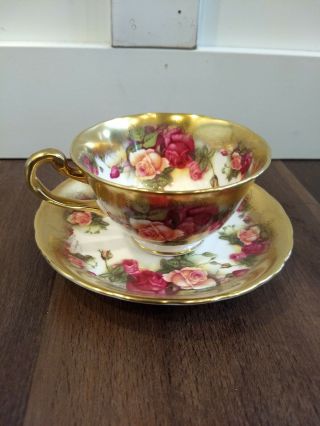 Vintage Golden Rose Royal Chelsea England Teacup And Saucer Fine Bone China