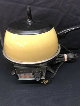 Vintage Oster Electric Fondue Pot Set,  Heating Base,  4 Fondue Forks - Gold