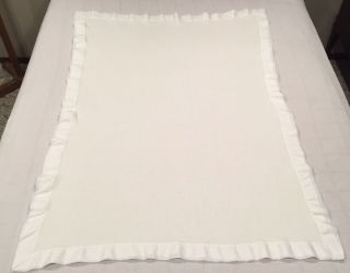 Vtg White Thermal Acrylic Waffle Weave Crib Blanket Nylon Binding 35x46” Morgan? 2