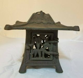 Vintage Cast Iron Pagoda Oriental Hanging Garden Lantern Candle Holder Outdoor