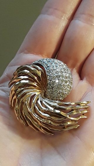 Vintage Panetta Signed Clear Rhinestone Brooch Pin Shiny Gold Plated