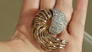 Vintage Panetta Signed Clear Rhinestone Brooch Pin Shiny Gold Plated 2
