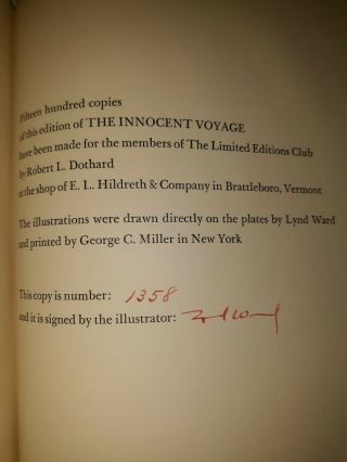 The Innocent Voyage Limited Editions Club 1944 Signed Illustrator Lynd Ward 3