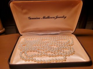 Vintage Mallorca Knotted Pearl Necklace - 60 " W/5mm Pearls & Case